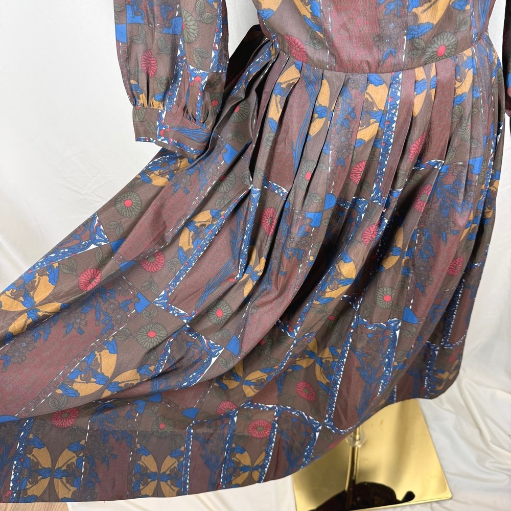 VTG 1960s Handmade Geometric Print Fit & Flare Dress Brown Size 4 EUC - Picture 10 of 14
